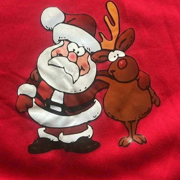 Santa Claus/Rudolph, crew neck red sweatshirt size large - Picture 2 of 3
